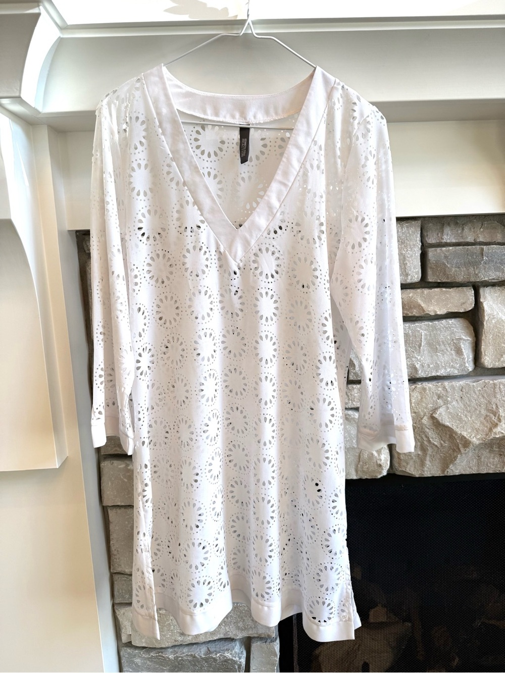 Kenneth Cole White Eyelet V-Neck Swim Coverup